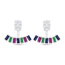 Sterling Silver 925 Earring Rhodium Plated Embedded With Sapphire Corundum And Ruby Corundum And Emerald Zircon And White Zircon