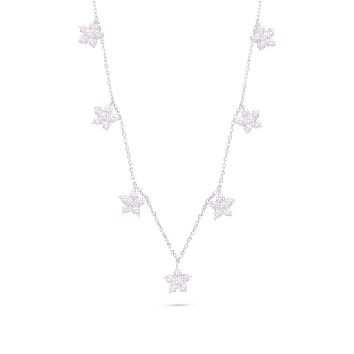 [NCL01PIK00000C156] Sterling Silver 925 Necklace Rhodium Plated Embedded With Pink Zircon 