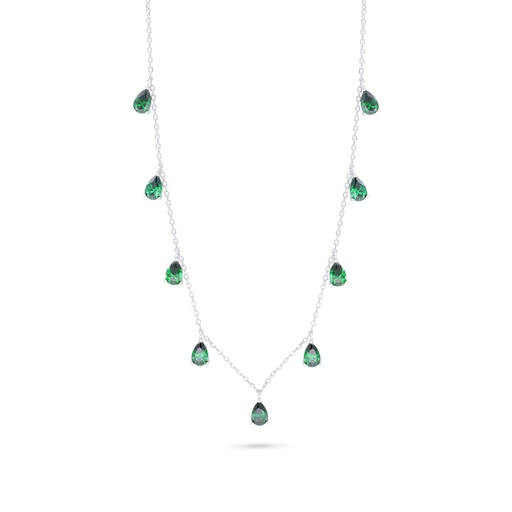 [NCL01EMR00000C158] Sterling Silver 925 Necklace Rhodium Plated Embedded With Emerald Zircon 