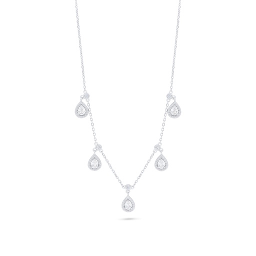 [NCL01WCZ00000C159] Sterling Silver 925 Necklace Rhodium Plated Embedded With White Zircon