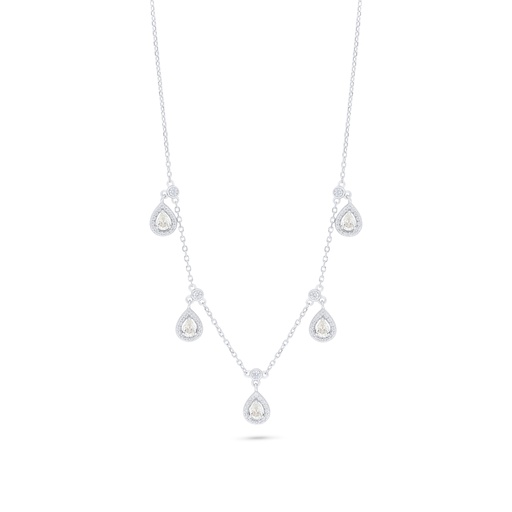 [NCL01CIT00WCZC159] Sterling Silver 925 Necklace Rhodium Plated Embedded With Yellow Diamond And White Zircon