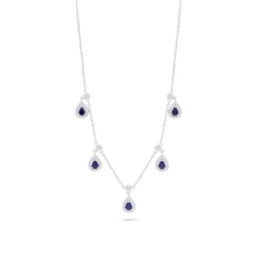 [NCL01SAP00WCZC159] Sterling Silver 925 Necklace Rhodium Plated Embedded With Sapphire Corundum And White Zircon