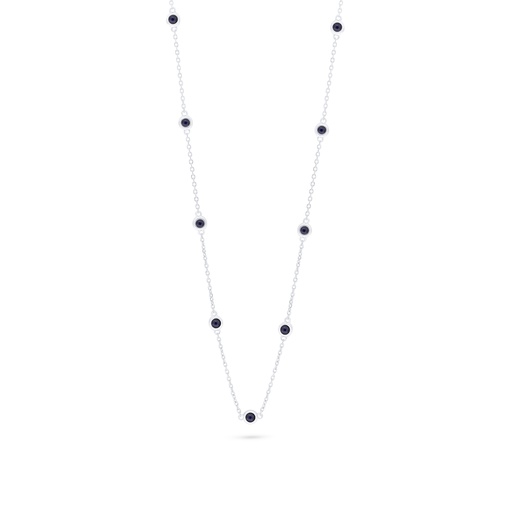 [NCL01SAP00000C162] Sterling Silver 925 Necklace Rhodium Plated Embedded With Sapphire Corundum  