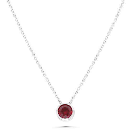 [NCL01RUB00000C165] Sterling Silver 925 Necklace Rhodium Plated Embedded With Ruby Corundum 