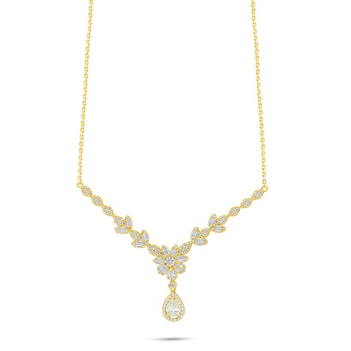 [NCL02CIT00WCZC172] Sterling Silver 925 Necklace Golden Plated Embedded With Yellow Diamond And White Zircon