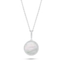 Sterling Silver 925 Necklace Rhodium Plated Embedded With White Shell And White Zircon