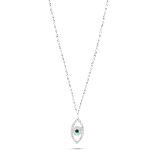 [NCL01EMR00WCZC176] Sterling Silver 925 Necklace Rhodium Plated Embedded With Emerald Zircon And White Zircon