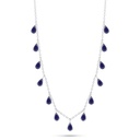 Sterling Silver 925 Necklace Rhodium Plated Embedded With Sapphire Corundum 