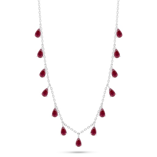 [NCL01RUB00000C178] Sterling Silver 925 Necklace Rhodium Plated Embedded With Ruby Corundum 