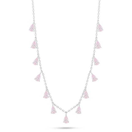 [NCL01PIK00000C178] Sterling Silver 925 Necklace Rhodium Plated Embedded With Pink Zircon 