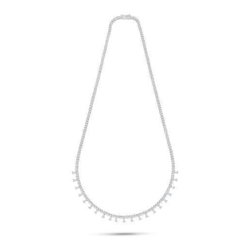 [NCL01WCZ00000C181] Sterling Silver 925 Necklace Rhodium Plated Embedded With White Zircon