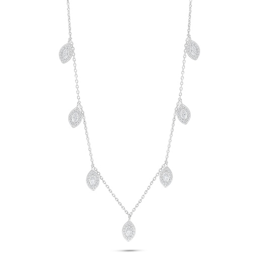 [NCL01WCZ00000C191] Sterling Silver 925 Necklace Rhodium Plated Embedded With White Zircon