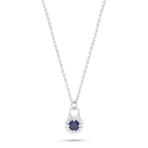 [NCL01SAP00000C210] Sterling Silver 925 Necklace Rhodium Plated Embedded With Sapphire Corundum 