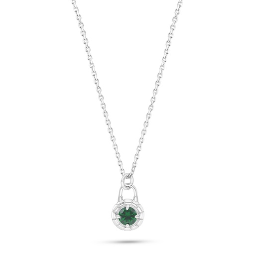 [NCL01EMR00000C210] Sterling Silver 925 Necklace Rhodium Plated Embedded With Emerald Zircon 