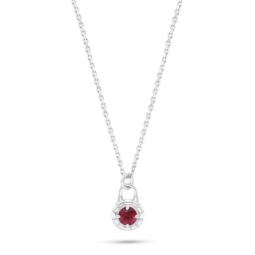 [NCL01RUB00000C210] Sterling Silver 925 Necklace Rhodium Plated Embedded With Ruby Corundum 