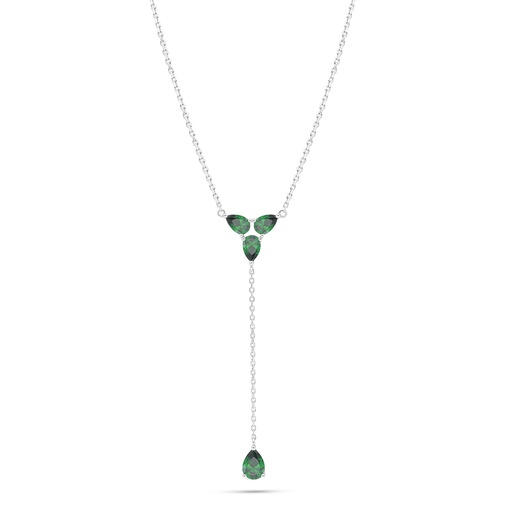 [NCL01EMR00000C211] Sterling Silver 925 Necklace Rhodium Plated Embedded With Emerald Zircon 