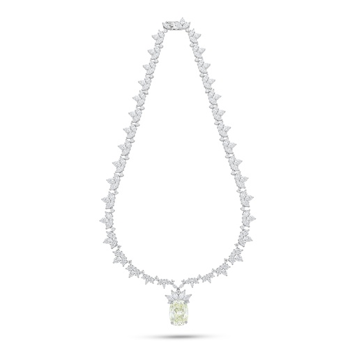 [NCL01CIT00WCZC215] Sterling Silver 925 Necklace Rhodium Plated Embedded With Yellow Diamond And White Zircon