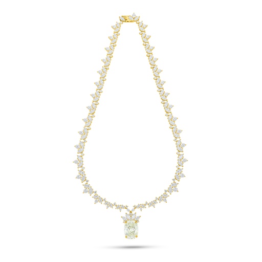 [NCL02CIT00WCZC215] Sterling Silver 925 Necklace Golden Plated Embedded With Yellow Diamond And White Zircon