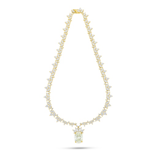 [NCL02CIT00WCZC215] Sterling Silver 925 Necklace Golden Plated Embedded With Yellow Diamond And White Zircon