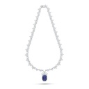 Sterling Silver 925 Necklace Rhodium Plated Embedded With Sapphire Corundum And White Zircon