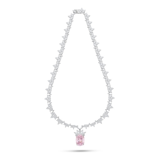 [NCL01PIK00WCZC215] Sterling Silver 925 Necklace Rhodium Plated Embedded With Pink Zircon And White Zircon