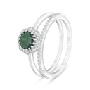 Sterling Silver 925 Ring (Twins) Rhodium Plated Embedded With Emerald Zircon And White Zircon