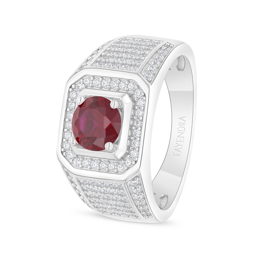 Sterling Silver 925 Ring Rhodium Plated Embedded With Ruby Corundum And White Zircon