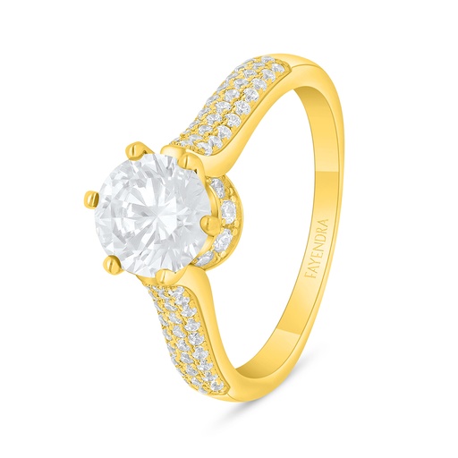 Sterling Silver 925 Ring Golden Plated Embedded With White Zircon