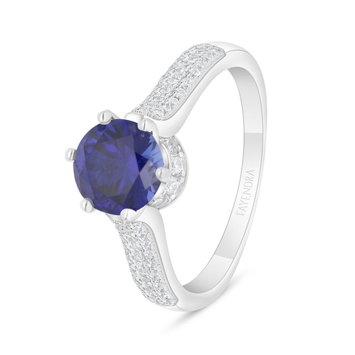 Sterling Silver 925 Ring Rhodium Plated Embedded With Sapphire Corundum And White Zircon