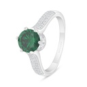 Sterling Silver 925 Ring Rhodium Plated Embedded With Emerald Zircon And White Zircon