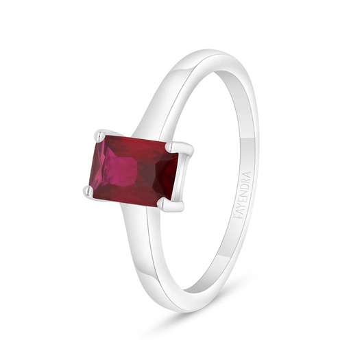 Sterling Silver 925 Ring Rhodium Plated Embedded With Ruby Corundum 