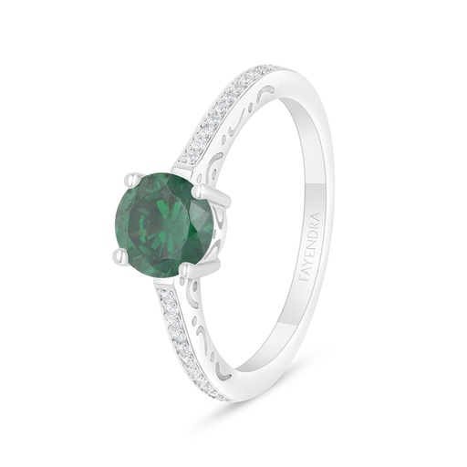 Sterling Silver 925 Ring Rhodium Plated Embedded With Emerald Zircon And White Zircon