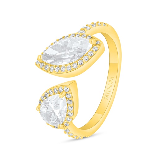 Sterling Silver 925 Ring Golden Plated Embedded With Yellow Diamond And White Zircon