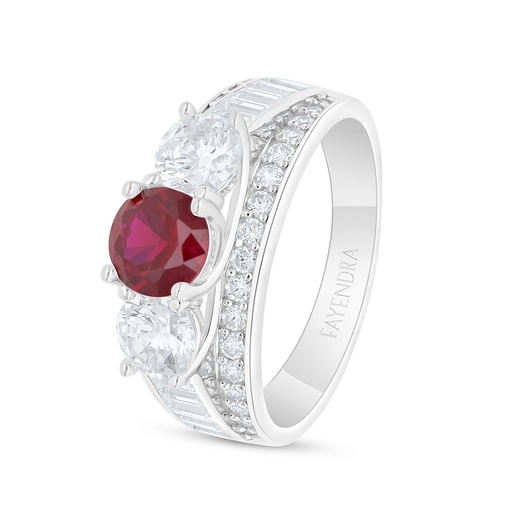 Sterling Silver 925 Ring Rhodium Plated Embedded With Ruby Corundum And White Zircon