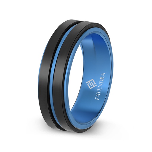 Tungsten Carbide Wedding Ring Black And Blue Plated For Men