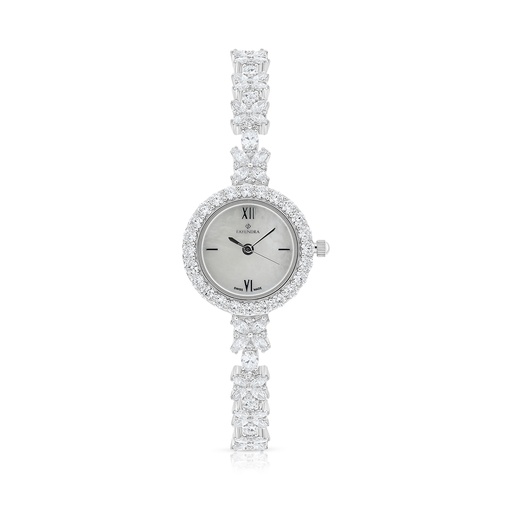 [WAT31WCZ00MOPW076] Stainless Steel 316 Watch Silver Plated Embedded With White Zircon - MOP DIAL