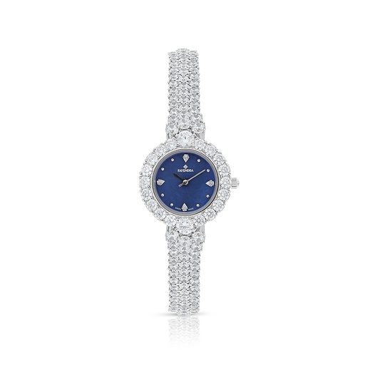 [WAT31WCZ00BLUW078] Stainless Steel 316 Watch Silver Plated Embedded With White Zircon - BLUE MOP DIAL