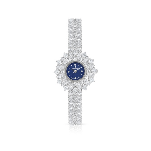 [WAT31WCZ00BLUW082] Stainless Steel 316 Watch Silver Plated Embedded With White Zircon - BLUE MOP DIAL