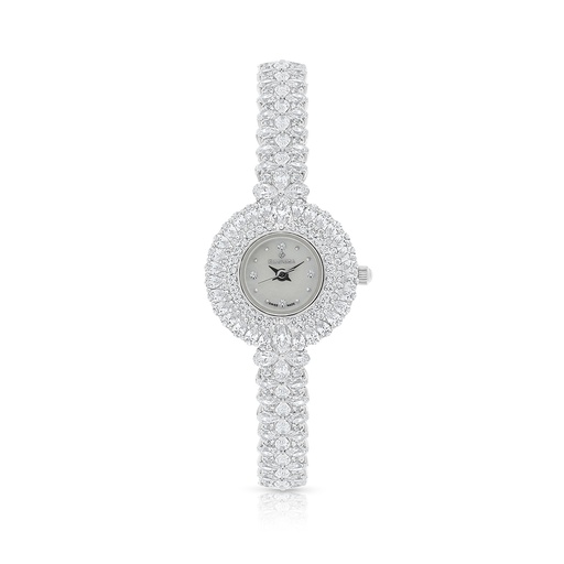 [WAT31WCZ00MOPW083] Stainless Steel 316 Watch Silver Plated Embedded With White Zircon - MOP DIAL