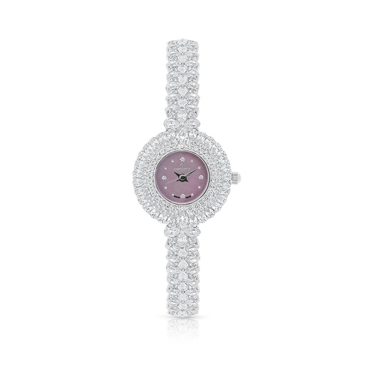 [WAT31WCZ00PIKW083] Stainless Steel 316 Watch Silver Plated Embedded With White Zircon - Pink MOP DIAL