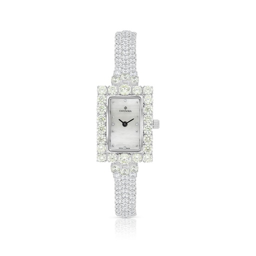 [WAT31WCZ02MOPW085] Stainless Steel 316 Watch Silver Plated Embedded With Yellow Diamond And White Zircon - MOP DIAL