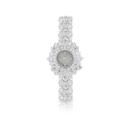 [WAT31WCZ01MOPW086] Stainless Steel 316 Watch Silver Plated Embedded With Yellow Diamond And White Zircon - MOP DIAL