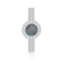 Stainless Steel 316 Watch Silver Plated Embedded With White Zircon - BLACK MOP DIAL