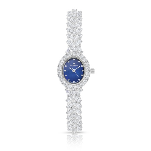 [WAT31WCZ00BLUW093] Stainless Steel 316 Watch Silver Plated Embedded With White Zircon - BLUE MOP DIAL