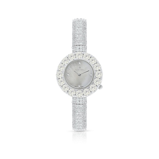 [WAT31WCZ00MOPW095] Stainless Steel 316 Watch Silver Plated Embedded With Yellow Diamond And White Zircon - MOP DIAL