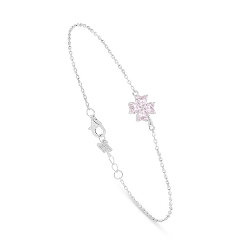 [BRC01PIK00000B891] Sterling Silver 925 Bracelet Rhodium Plated Embedded With Pink Zircon 