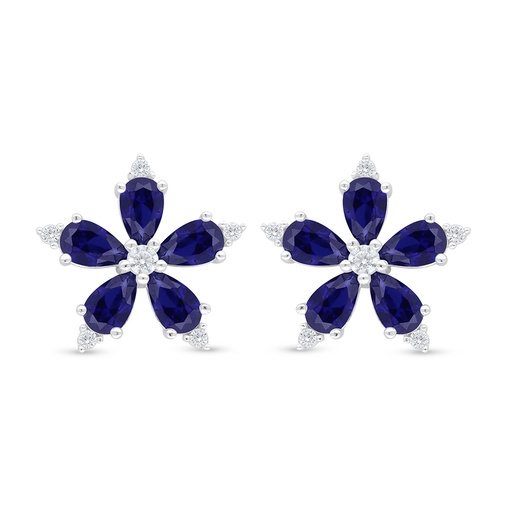 [EAR01SAP00WCZD335] Sterling Silver 925 Earring Rhodium Plated Embedded With Sapphire Corundum And White Zircon