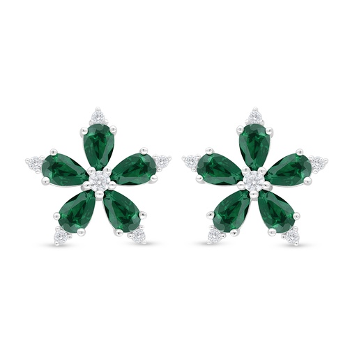 [EAR01EMR00WCZD335] Sterling Silver 925 Earring Rhodium Plated Embedded With Emerald Zircon And White Zircon