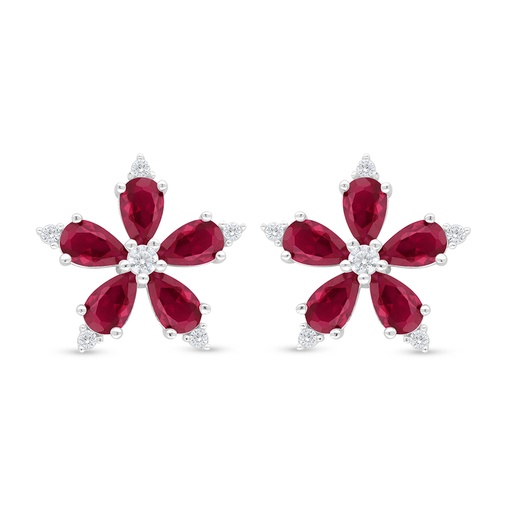 [EAR01RUB00WCZD335] Sterling Silver 925 Earring Rhodium Plated Embedded With Ruby Corundum And White Zircon