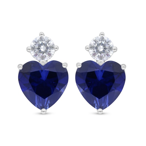 [EAR01SAP00WCZD336] Sterling Silver 925 Earring Rhodium Plated Embedded With Sapphire Corundum And White Zircon
